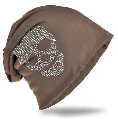 Produktbild von Beanie Muetze Totenkopf Graubraun