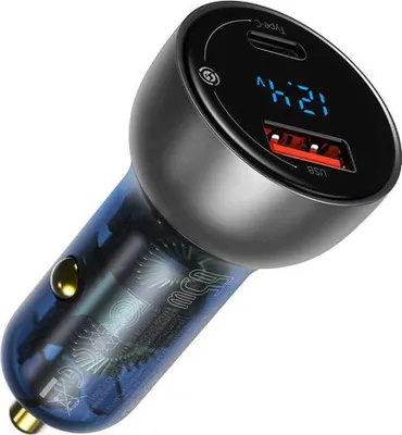 Produktbild von Baseus Auto-Ladegerät USB / USB Typ C 65 W 5 A SCP Quick Charge 4.0+ Power Delivery 3.0 LCD Bildschirm + USB Typ C - USB Typ C kabel transparent (CCKX-C0A)