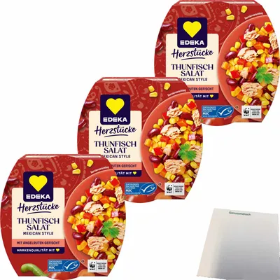 Produktbild von Edeka Herzstücke Thunfisch Salat Mexican Style 3er Pack (3x160g Dose) + usy Block
