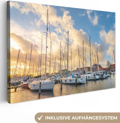 Produktbild von OneMillionCanvasses® - Leinwandbilder - 150x100 cm, Meer - Segelboot - Hafen, Wandbilder Kunstdruck Wanddekoration