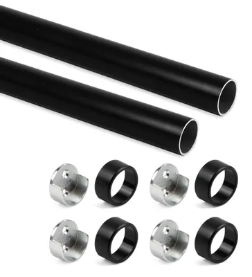 Produktbild von Emuca Satz von 2 runde Korpusschienen D.28mm Länge 0,75m mit Halterungen, Aluminium und Zamak, Schwarz lackiert