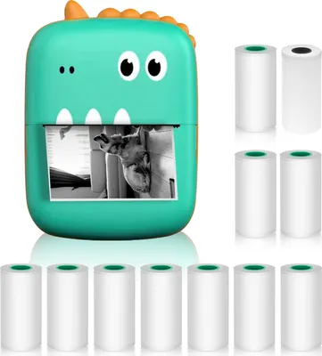 Produktbild von Mini-Thermodrucker, Aufkleber-Maker Labelprinter, Bluetooth sofortiger Fotodrucker mit 1 Papierrolle 57mm+10 selbstklebenden Papierrollen, iOS Android