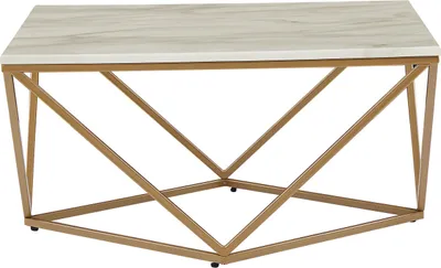 Produktbild von BELIANI Couchtisch Beige mit Gold 80 x 80 cm Metallgestell Marmor Optik Geometrische Form Quadratisch Modern