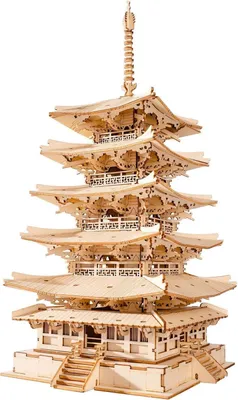 Immagine prodotto di modello di legno puzzle 3D per la realizzazione di una torre pagoda a cinque piani fai da te per adulti e adolescenti