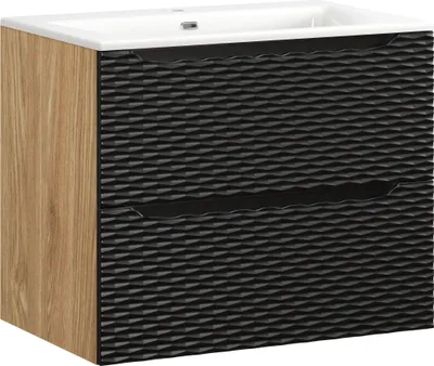 Zdjęcie produktu dla Szafka Łazienkowa 70 Cm Z Umywalką 71 Cm – Czarny Mat + Dąb