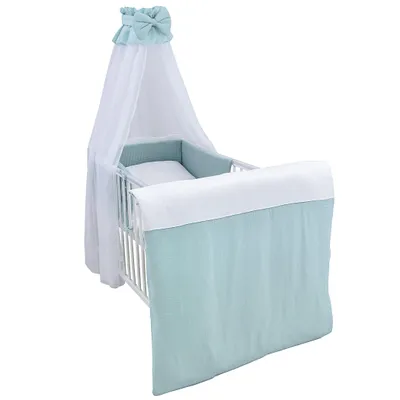 Produktbild von Baby Delux Baby Bettwäsche Bettset 4-tlg Bettausstattung Nestchen Himmel mit Stickerei Waffelpique Musselin Mint