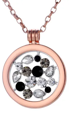 Produktbild von Morella Damen Halskette roségold 70 cm Edelstahl mit Anhänger und Coin 33 mm Glitzerwelt schwarz silber in Schmuckbeutel