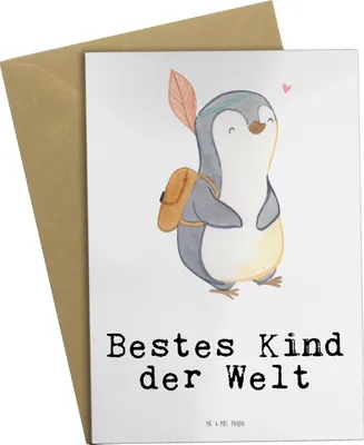 Produktbild von Mr. & Mrs. Panda Klappkarte Pinguin Bestes Kind der Welt - Weiß - Geschenk, glückwunschkarten, hochzeitskarten, weihnachtskarten, Grußkarte, genesungskarte, Geburtstag