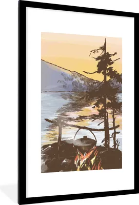 Produktbild von MuchoWow® MuchoWow® Gerahmtes Poster Kochen - Camping - Wasser 60x90 cm - Poster mit zchwarzem Bilderrahmen - Dekoration - Wandposter Wohnzimmer - Hochwertig