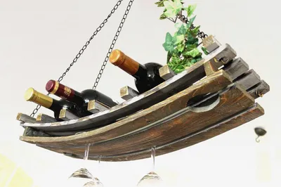 Produktbild von Weinregal 5089 Deckenregal aus Holz 65 cm Hängeregal Flaschenhalter Flaschenregal mit Glashalter Decke
