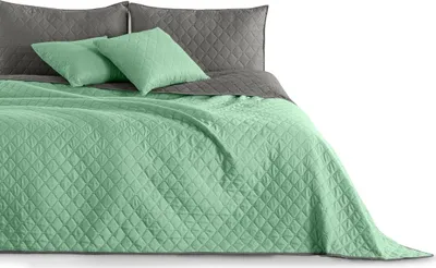 Produktbild von Luxus Bettüberwurf Axel mit Uni Wendedesign - Zweiseitige Tagesdecke, Farbe:Mint / Steel, Größe:200 x 220 cm