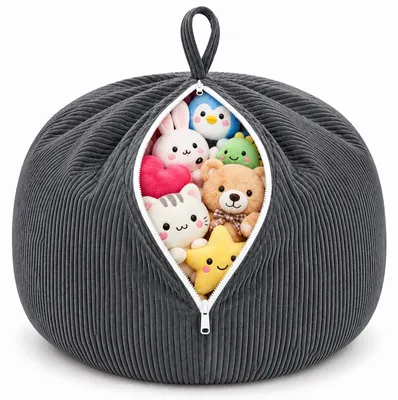Sitzsackbezug für Kinder, Aufbewahrungstasche für Kuscheltiere, grau, L