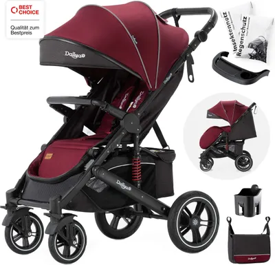 Produktbild von Daliya® Rapidy Buggy / Kinderwagen 0-36 Monate / Sportwagen mit Liegeposition / Wickeltasche, Winterfußsack, Ess- & Spieltisch Rot-Schwarz