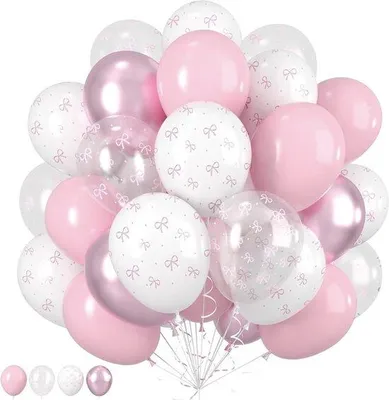 Image de Lot de 30 ballons en latex roses avec motif tricoté, 30 cm, pour les anniversaires, les baby showers et les mariages, décoration, décoration de fête, rose et blanc
