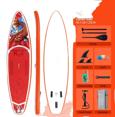 Produktbild von Aufblasbares SUP-Board, rutschfeste Oberfläche, tragbares Design, Rot