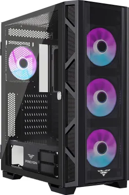 Produktbild von PREYON Nest Meshy+ Computergehäuse, Midi Tower, ATX, e-ATX, uATX, Mini ITX, 4x PWM 120 mm ARGB Lüfter, gehärtete Glasscheibe, RGB