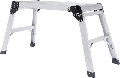 Obrázok produktu pre Sklopná pracovná plošina – rebrík s 1 stupňom – hliník – protišmykový povrch – nosnosť 150 kg – 108 × 41 × 50 cm – svetlošedá