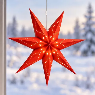 Produktbild von LED Papierstern 75 cm SALCAR zum Aufhängen, Weihnachtsdeko Adventssterne