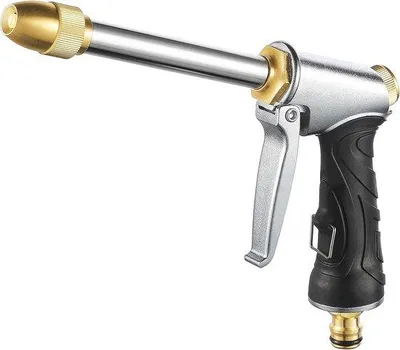 Zdjęcie produktu dla Metalowy pistolet do węża ogrodowego z długim wężem – regulowana głowica natryskowa wysokociśnieniowa do ogrodu i samochodu