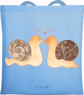Produktbild von Mr. & Mrs. Panda Shopping Tasche Schnecken Liebe - Sky Blue - Geschenk, Schultasche, Pärchen, Laptoptasche, Tote Bag, Uni, Freundin, Zufrieden, Paar, glücklich, Verliebt