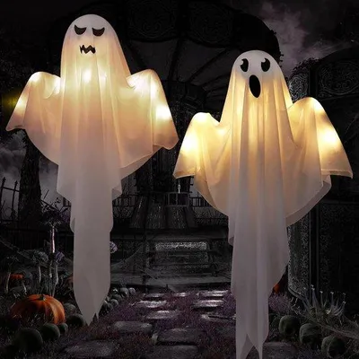 Zdjęcie produktu dla Dekoracja na Halloween, 2 wiszące pączki, 80 cm, z oświetleniem LED, do ogrodu i na taras