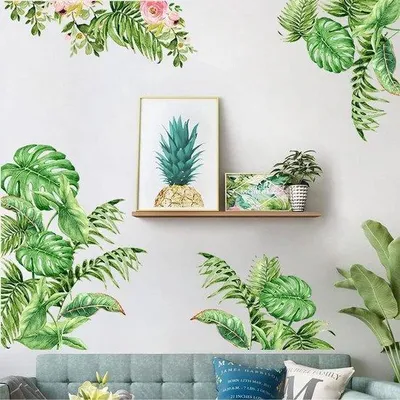 Produktbild von Tropische palmbladeren wandsticker - Groene planten decoratie - Makkelijk zelfklevend & verwijderbaar - Sfeervolle muurdecoratie mit exotischem Thema.