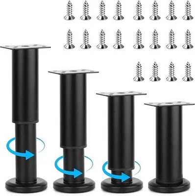 Produktbild von Famanu Möbelbeine Set von 4, höhenverstellbar 8-12 cm, Metall, schwarz, Ersatzstützbeine, DIY Schrankbeine, Tischbeine mit 20 Schrauben