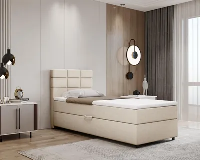 Produktbild von Boxspringbett 90x200, mit Bettkasten, Beige, Matratze und Topper, Einzelbett, REVE, Panda Möbel