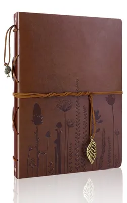 Image de Omgoods - Album photo en cuir vintage pour scrapbooking, avec 60 pages noires