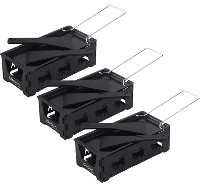 Produktbild von 3er-Set Faltbares Raclette-Teelicht für 1-2 Personen, Raclette Set ohne Strom inkl. Teelichtern und Schaber, Metall mit originell ausgestanzten Kühen,
