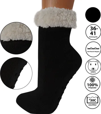 Produktbild von Kuschelsocken schwarz Damen Hüttensocken Chenille -  Größe 36-41