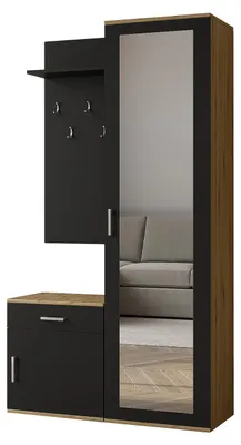 Produktbild von Margaret Hadas24 Garderobe PATRICIA 100 cm mit Spiegel, Flurgarderobe mit Schuhschrank und Schublade, Dielengarderobe Garderobenset (artisan, schwarz)