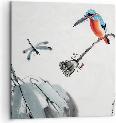 Produktbild von Bild auf Leinwand - Leinwandbild - Einteilig - Libelle Vogel Blume - 50x50cm - Wand Bild - Wanddeko - Wandbilder - Leinwanddruck - Bilder - Wanddekoration - Leinwand bilder - Wandbild - AC50x50-4361