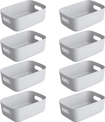 Image de Boîte de rangement 8 compartiments, boîte en plastique, blanche, 20 x 14 x 7,5 cm, pour la maison et la salle de bain