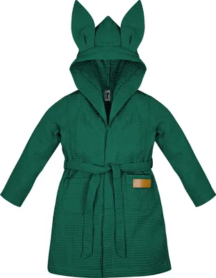 Productafbeelding van Badjas voor kinderen met capuchon en strik, 100% katoen, maat 134 cm, kleur groen