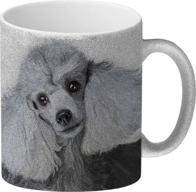 Produktbild von Glitzer-Glitzer-Kaffeebecher mit Pudel Motiv
