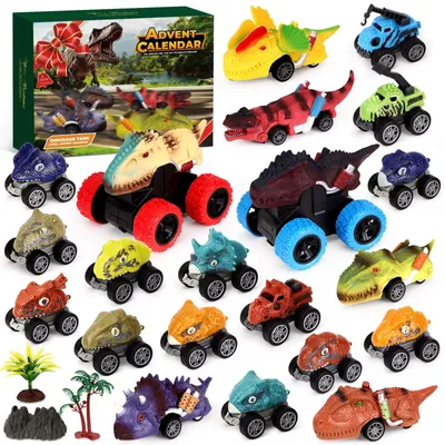 Productafbeelding van Dinosaurus Auto's Adventskalender 24-delige Monster Truck Speelgoedset met Terugtrekmechanisme Kerstkalender voor Jongens en Kinderen