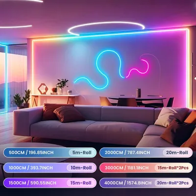 Produktbild von RGB LED-Neonlichterkette - Flexible LED-Streifenleuchte - 10 m - App- und Fernbedienung - 16 Millionen Farben - Musik-Synchronisation - Wasserdicht - 24 V