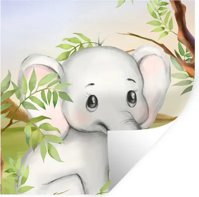 Produktbild von MuchoWow® Wandtattoo Wandsticker Wandaufkleber Elefant - Dschungel - Blätter 30x30 cm Selbstklebend und Repositionierbar - Repositionierbar - Wasser abweisend