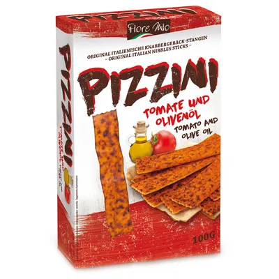 Immagine prodotto di Fiore Mio Pizzini snack sticks con pomodoro e olio d'oliva 100g