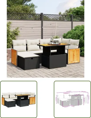 Produktbild von The Living Store 7-tlg. Garten-Sofagarnitur mit Kissen Schwarz Poly Rattan