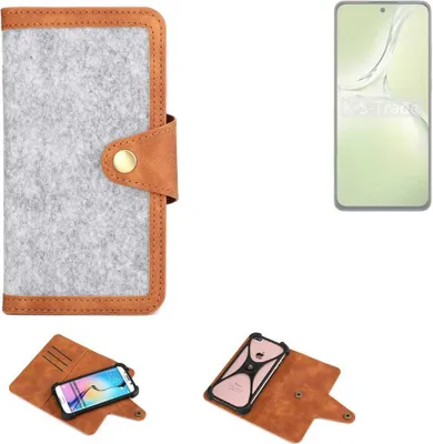 Produktbild von K-S-Trade Handyhülle kompatibel mit Oppo K12x 5G PJT110 Schutzhülle Filz-Hülle Kunst-Leder hellgrau braun (1x)