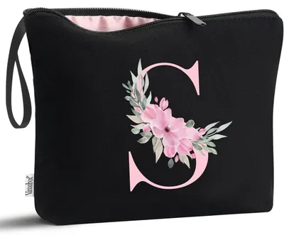 Produktbild von Kosmetiktasche A-Z personalisierbar Schwarz S Baumwolle Canvas