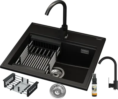 Immagine prodotto di Granitan | Lavello in granito FOXAL - Nero - Alta qualità - Design ergonomico - Set completo