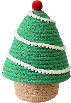 Produktbild von Weihnachtlicher geflochtener Korb mit Deckel, Schneemann, Weihnachtsbaum, Aufbewahrungsbehälter, Weihnachtsgeschenkbehälter, Organizer für Snacks, Spielzeug, Wohnzimmer, Küche, Badezimmer, Dekor, Grün
