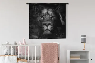 Produktbild von MuchoWow® Wandteppich Wandbehang Tiere - Löwe - Dschungel - Schwarz - Weiß 90x90 cm Tapisserie Dekoration Wandtuch - Wandaufhänger