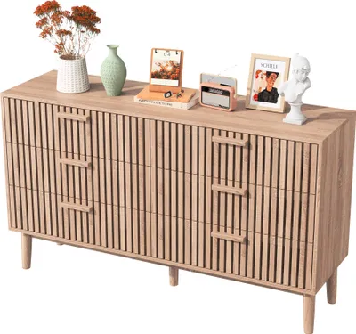 Produktbild von UnboxG Kommode mit 6 Schubladen, Sideboard Aufbewahrungsschrank aus Holz, Schubladenkommode in Natur Holzoptik für Wohnzimmer & Schlafzimmer