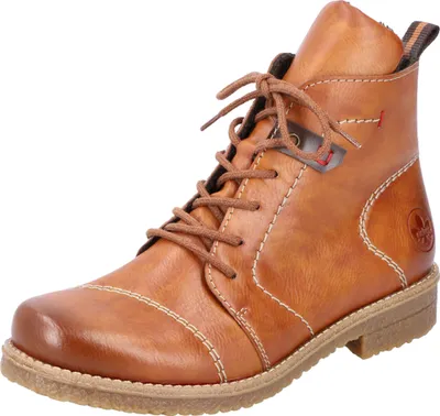 A single brown leather boot is shown against a white background.