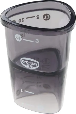 Produktbild von Dr. Oetker Messbecher 4 cl, Messkanne aus robustem Kunststoff, dreiecksförmiger Messbecher mit vielfältiger Skalierung, Maßangaben in cl und EL, (Maße: 5x7x5 cm), (Farbe: blau)