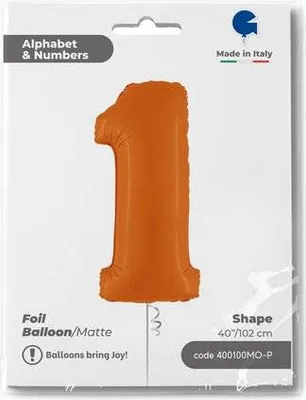 Immagine prodotto di Pallone in foil numero 1, arancione opaco, 102cm Grabo